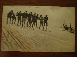 Old Vintage Rppc Photo Postcard Snow Skiers Skiing Buck Hill Falls Pa