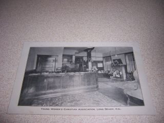 1930s Ywca Lobby Long Beach California Ca.  Vtg Postcard