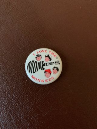 I Love The Monkees Button Pin Pinback Badge Vintage