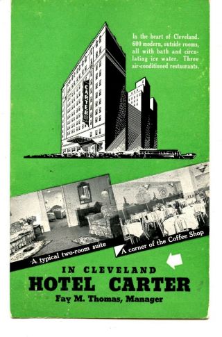 Hotel Carter Building - Cleveland - Ohio - 1939 Vintage Advertising Postcard