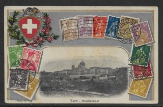 L2935 Helvetia Bern Bundespalast Old Postcard To Munchen Germany 1912