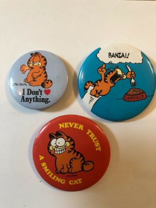 Vintage 3 Garfield Cat Pinback Buttons Pins