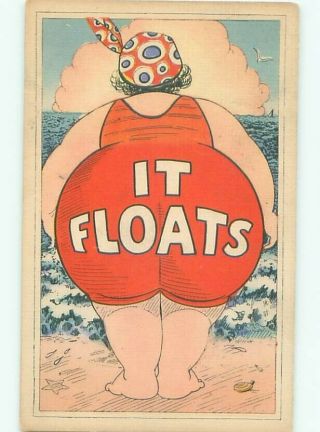 Linen Comic Chubby Fat Woman Floats In The Water Ac6918
