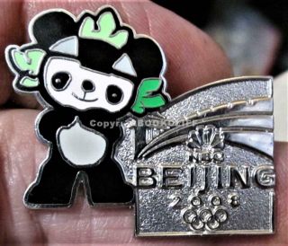 2008 Beijing Olympics Nbc Media Pin W/ Mascot Pin