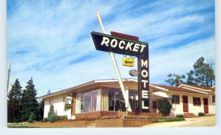 Rocket Motel,  Custer,  North Dakota Black Hills Neon Sign 1960s Postcard