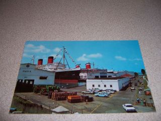 1960s Queen Elizabeth & Ss United States Ships At Cristobal Panama Vtg Postcard