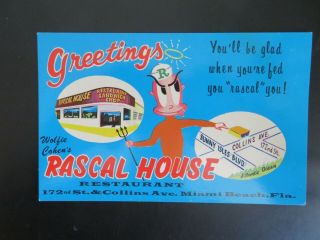 Vintage Postcard Rascal House Restaurant Miami Beach Florida