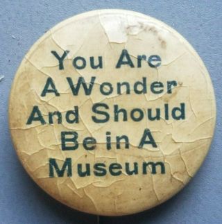 1900 Humorous Celluloid Whitehead & Hoag Pinback You Are A Wonder And Should Be