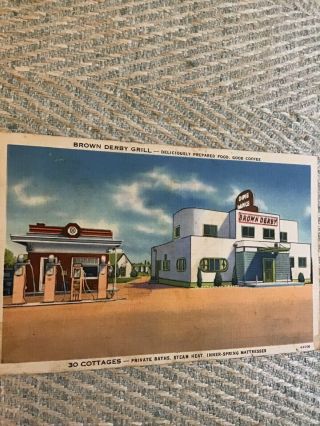 Brown Derby Cafe & Cottages & Grill Art Deco Postcard By Tichnor Brothers,  Linen