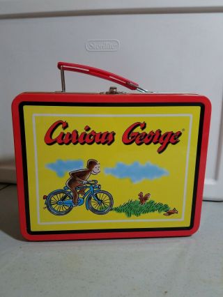 Vintage 1997 Curious George Lunch Box Series 3 Monkey On Bike Tin Lunchbox