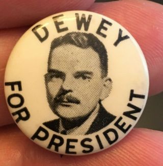1944 Dewey For President Portrait Black White Celluloid 3/4 " Button Pin Fdr