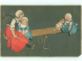 Pre - Linen Dog Riding On Teeter Totter Ac2105
