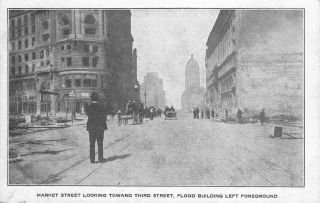 Market Street Scene,  Flood Building,  San Francisco,  Ca 1906 Earthquake Postcard