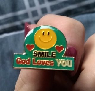 Smile God Loves You Motivational Vintage Enamel Lapel Pin