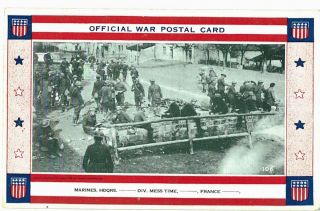 Official War Postal Card Marines Mess Time France Headquarters Contribution