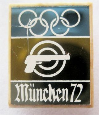 Munich 1972 Xx Olympic Games Pistol Shooting Target Glass Pin