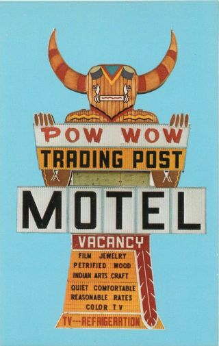 Pow Wow Trading Post Motel Holbrook Az Arizona Chrome Postcard 1950s