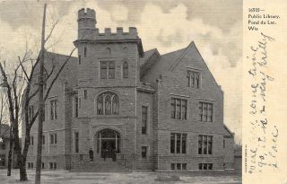 Fond Du Lac Wisconsin Carnegie Library " A Very Pretty Place " Razed 1966 1908 B&w