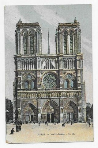 1910 Paris France Cathedral Notre Dame Front View Post Card 4607