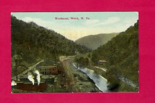 Welch,  Wv,  Postcard View Of Woodmont,  Factory,  Rail Yard,  Old Houses,  Ca 1908 Vf