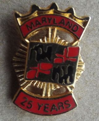 State Of Maryland Lapel Pin 25 Years Service Md