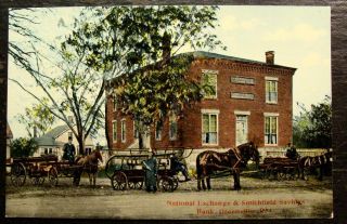 1910 Postcard - Fire Dept.  Fire Wagons,  National Exchange Bank,  Greenville,  R.  I.