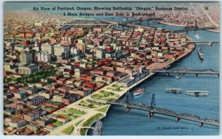 Portland,  Oregon Or Battleship Oregon,  Bridges,  Business District Postcard
