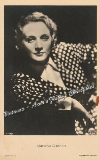 Marlene Dietrich Vintage 1930s Postcard,  Ross Verlag 6268/1,  Rppc Film