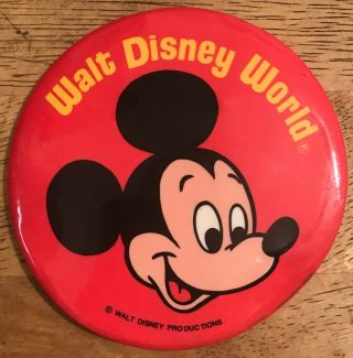 Vintage Mickey Mouse / Walt Disney World Pinback Button - 3 1/2 Inches - Cartoon