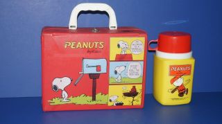 1965 Peanuts By Schulz Vinyl Plastic Lunch Box Lunchbox & King Seeley Thermos