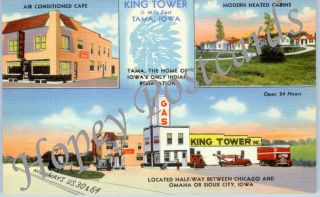 Iowa King Tower,  Tama Gas Station Multi - View Linen Postcard 1939