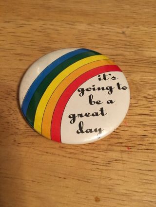 Vintage 1980 Rainbow Button Pin - Back " It 