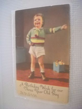 Antique A Birthday Wish For Our Three Year Old Boy Postcard