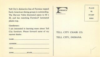 Tell City Indiana Tell City Chair Company Formica Harvest Table 1960 ' s Postcard 2