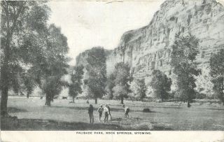 Rock Springs Wyoming Palisade Park Boys Playing Ball 1909 B & W Postcard