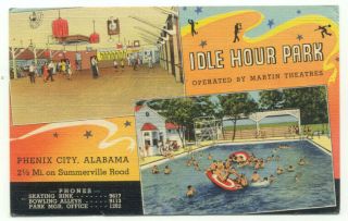 Phenix City Al Idle Hour Park Recreation Center Linen Postcard - Alabama