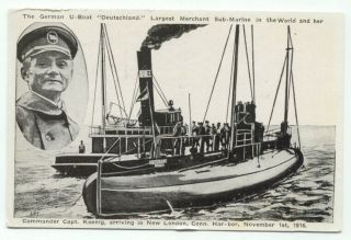 German U - Boat Deutshland Submarine London Ct Postcard - Connecticut