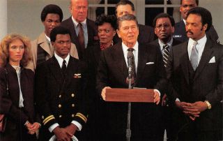 President Ronald Reagan & Reverend Jesse Jackson Black Americana Postcard (1984)