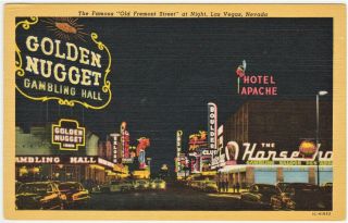Fremont Street Linen Posted W Stamp 1954 Vintage Las Vegas Nv Post Card B 86