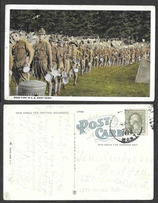 1920 Wwi Era Military Postcard - Mess Time In U.  S.  Army Camp