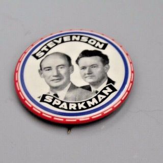 Stevenson Sparkman Political Button Pin Back 1.  5 " Diam.  Red White Blue,  Black