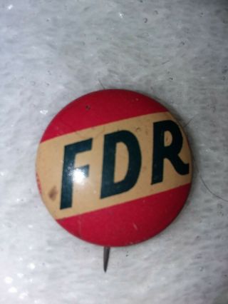 Vintage Fdr Franklin D.  Roosevelt Pinback Campaign Button (be Careful)