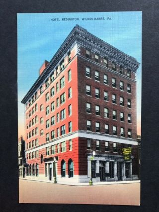 Hotel Redington Wilkes Barre Pa Vintage Linen Postcard Unposted