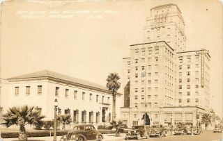 Phoenix Az Post Office & Westward Ho Hotel Real Photo Postcard 1930s Cars