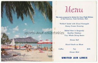 United Airlines - Vintage Dc - 7 Menu Postcard - Waikiki Beach,  Hawaii