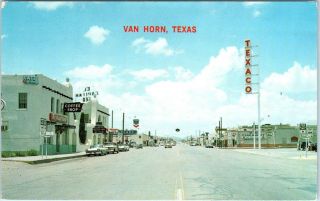 Van Horn,  Tx Texas Street Scene Cafe Texaco 1968 50s Cars Postcard