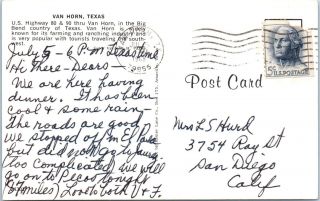 VAN HORN,  TX Texas STREET SCENE CAFE Texaco 1968 50s Cars Postcard 2