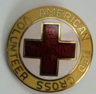 Vintage " W " American Red Cross Volunteer Pin Yellow White & Red Enamel