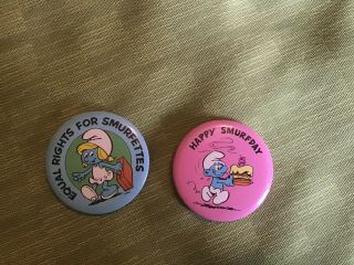 2 Vintage Pinbacks - 1 Equal Rights Smurfette & 1 Smurf Happy Smurfday & Gift Tags 2