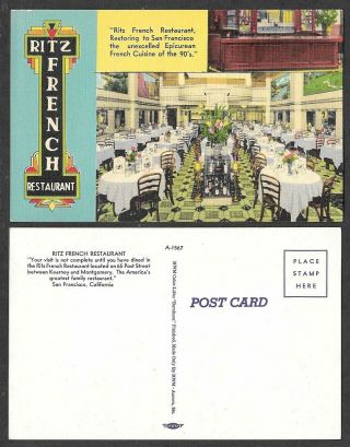 Old California Postcard - San Francisco - Ritz French Restaurant